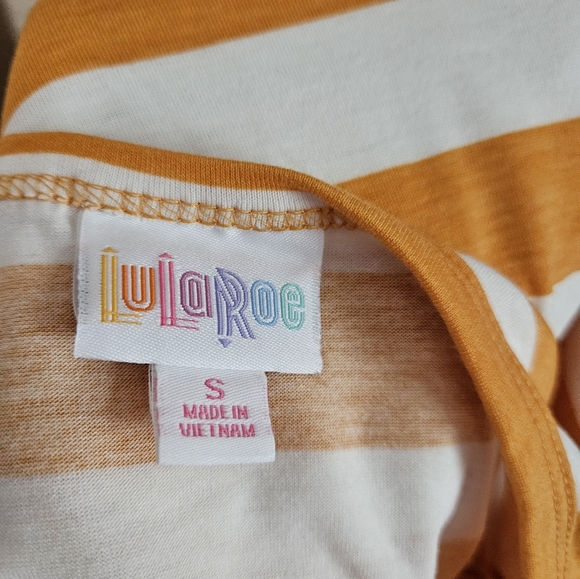 Lularoe yellow & white striped Carly swing dress Womens Small - Picture 3 of 4